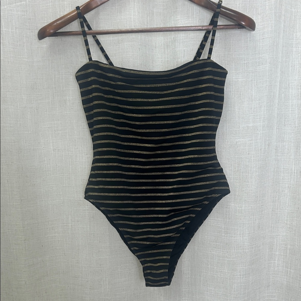 Kendall & Kylie Black & Gold Striped One-Piece Swimsuit Size Small